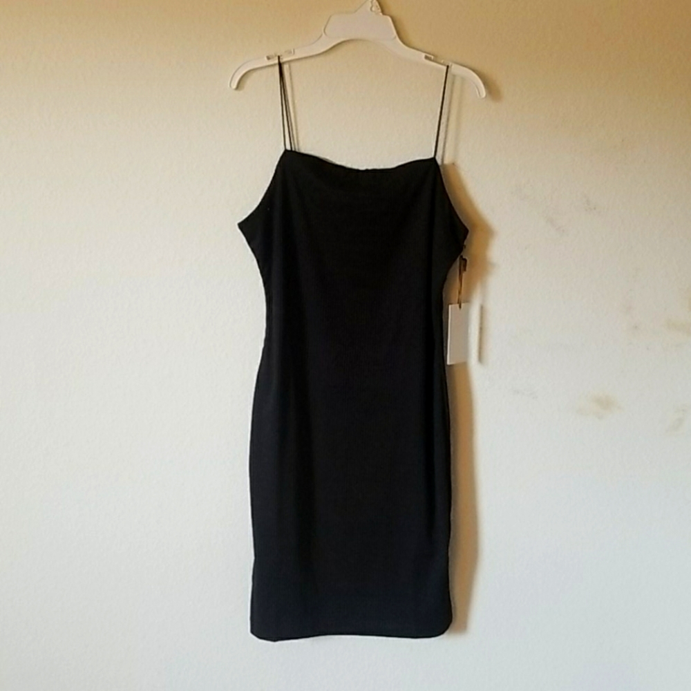 Plain black bodycon dress with ribbed detailing